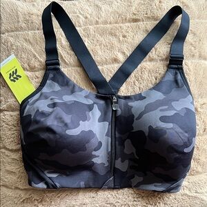 Camouflage Zip-Front Sports Bra
